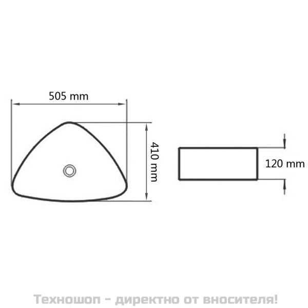 Керамична триъгълна мивка, бяла, 50,5x41х12 см