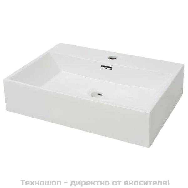 Мивка с отвор за кранче, керамична, бяла, 60,5x42,5x14,5 см