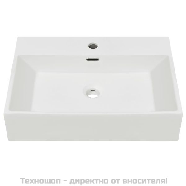 Мивка с отвор за кранче, керамична, бяла, 60,5x42,5x14,5 см