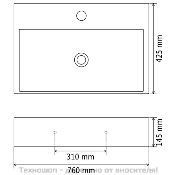 Мивка с отвор за смесител, керамична, бяла 76x42,5x14,5 см