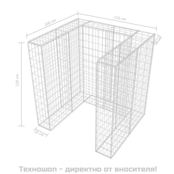 Габион ограда за подвижна кофа за смет, стомана, 110x100x120 cм