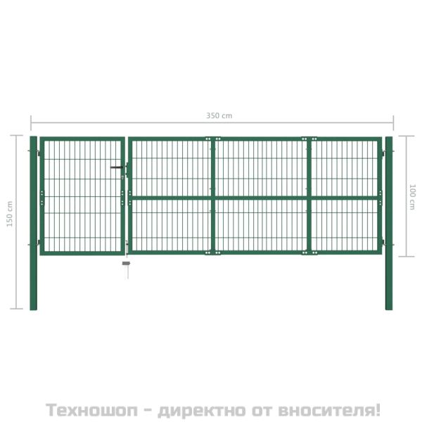 Градинска оградна порта с колони 350x100 см, стомана, зелена