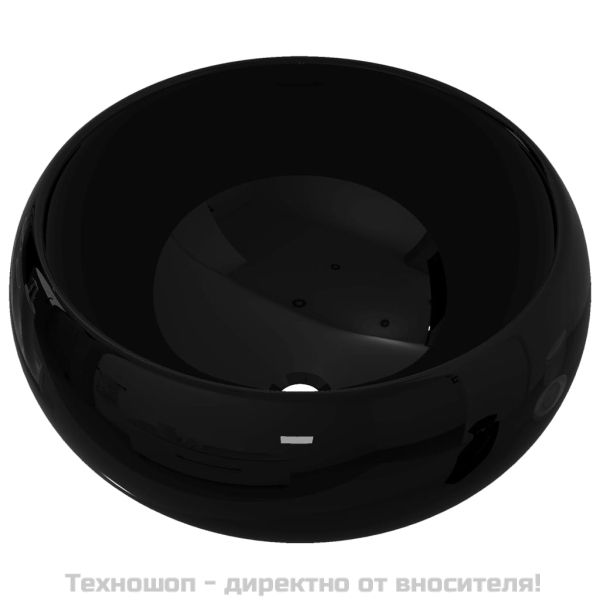 Керамична мивка, кръгла, черна, 40x15 см