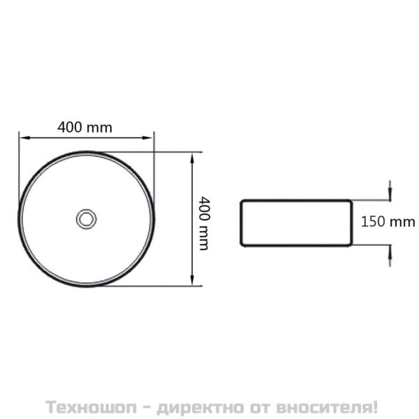 Керамична мивка, кръгла, черна, 40x15 см