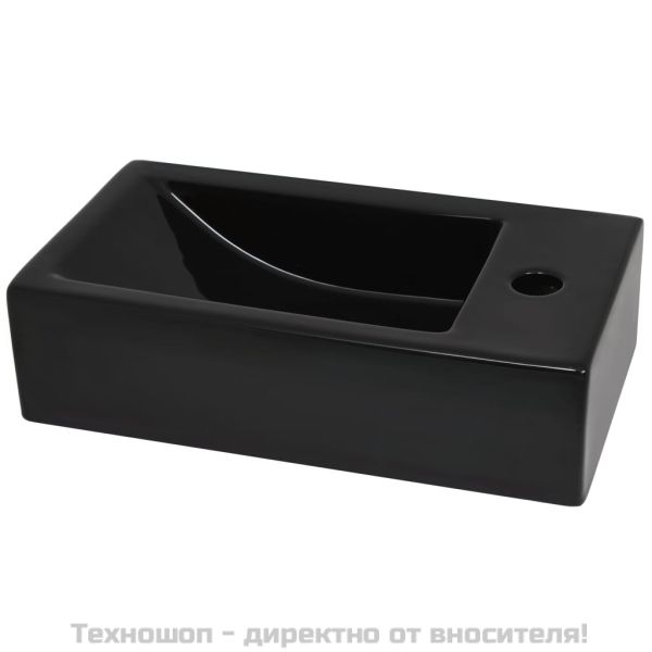 Правоъгълна мивка с отвор за смесител, черна, 46x25,5x12 см