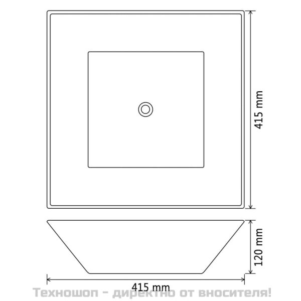 Керамична мивка, квадратна, черна, 41,5x41,5х12 см