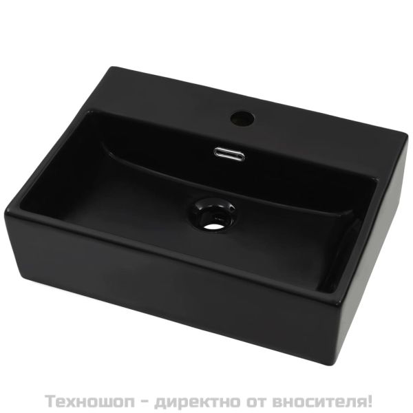 Мивка с отвор за кран, керамична, черна, 51,5x38,5x15 см
