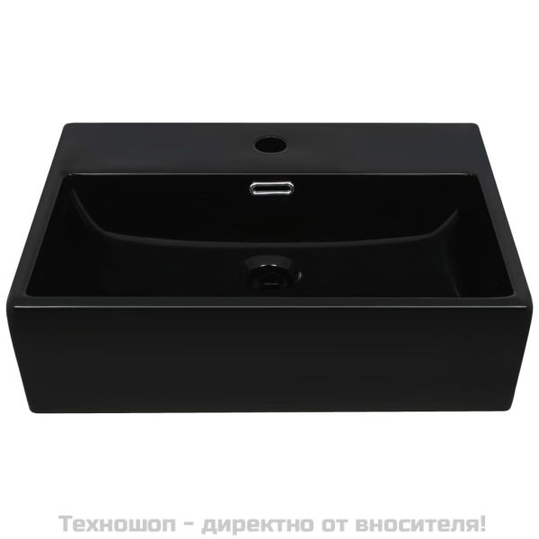 Мивка с отвор за кран, керамична, черна, 51,5x38,5x15 см