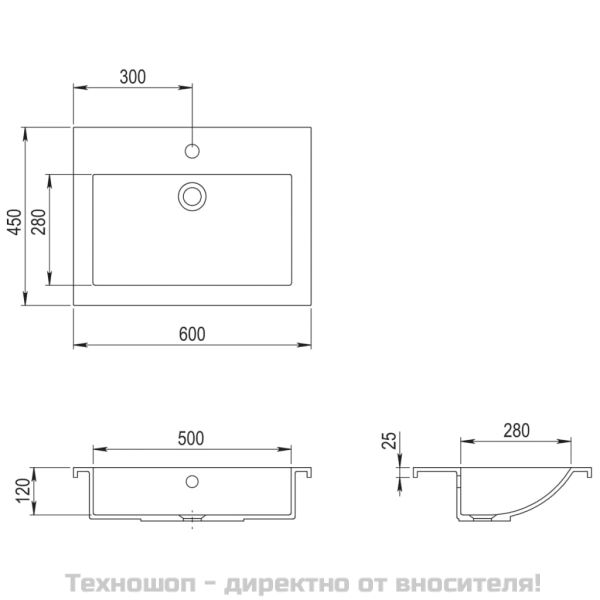 Гранитна мивка, 600x450x120 мм, черна
