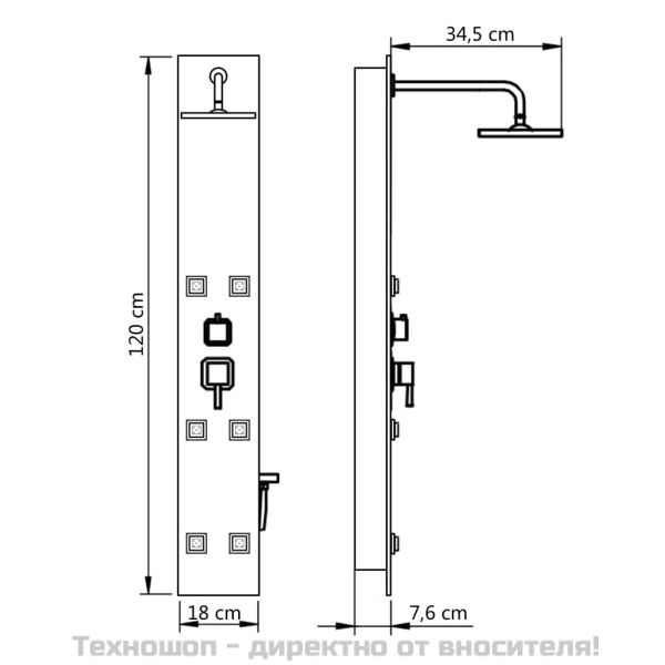 Душ панел, стъклен, 18x42,1x120 см, черен
