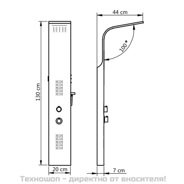 Душ панел, алуминий, 20x44x130 см, бял