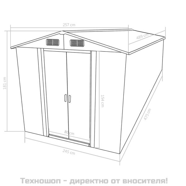 Градинска барака, 257x489x181 см, метал, зелена