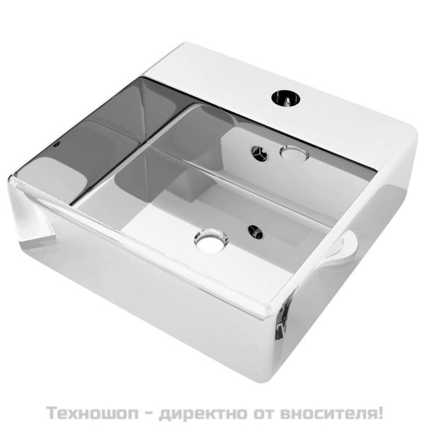 Мивка с преливник, 41x41x15 см, керамична, сребриста