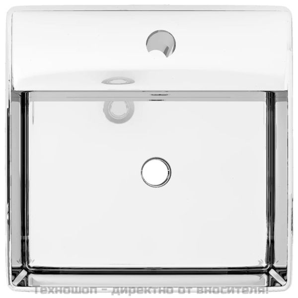 Мивка с преливник, 41x41x15 см, керамична, сребриста