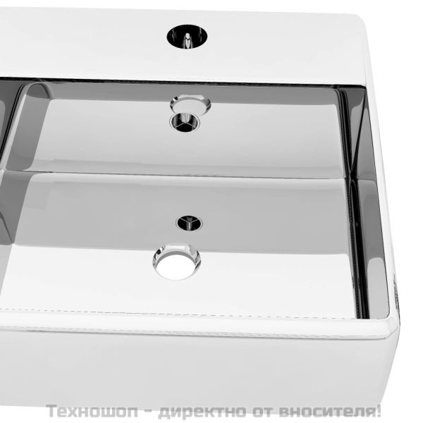 Мивка с преливник, 41x41x15 см, керамична, сребриста