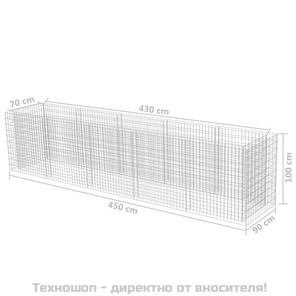 Габион повдигната леха, поцинкована стомана, 450x90x100 cм