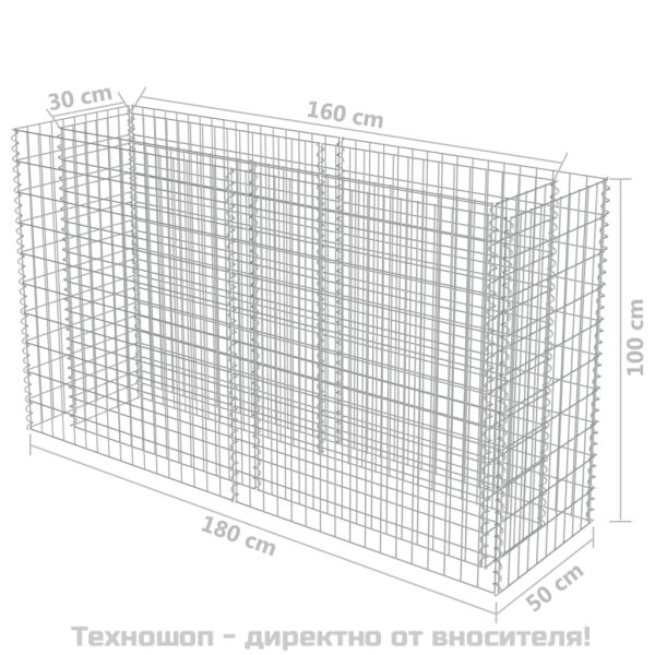 Габион повдигната леха, поцинкована стомана, 180x50x100 cм