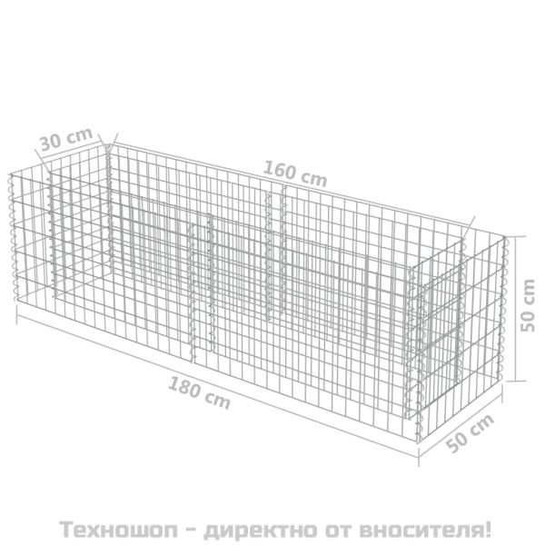 Габион повдигната леха, поцинкована стомана, 180x50x50 cм