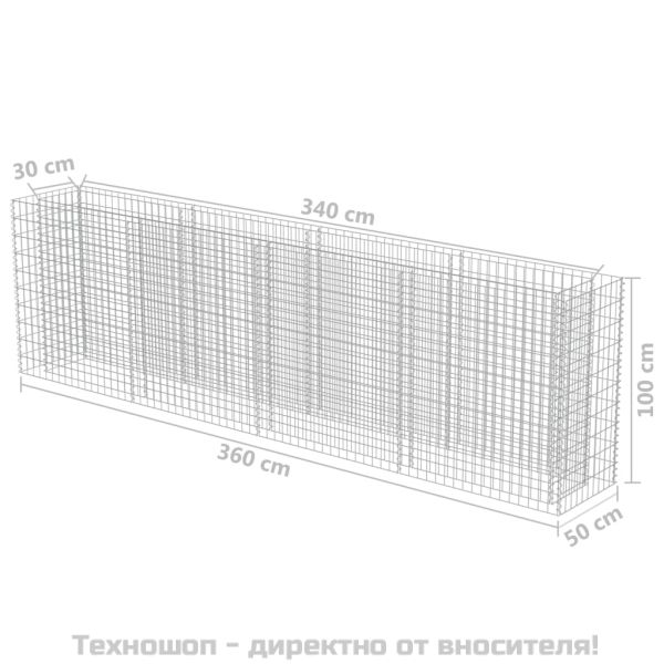 Габион повдигната леха, поцинкована стомана, 360x50x100 cм
