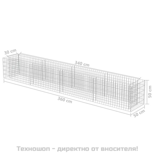 Габион повдигната леха, поцинкована стомана, 360x50x50 cм