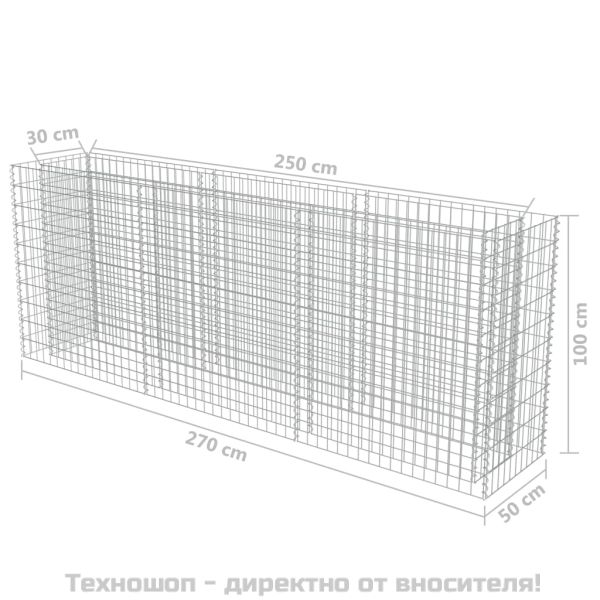 Габион повдигната леха, поцинкована стомана, 270x50x100 cм