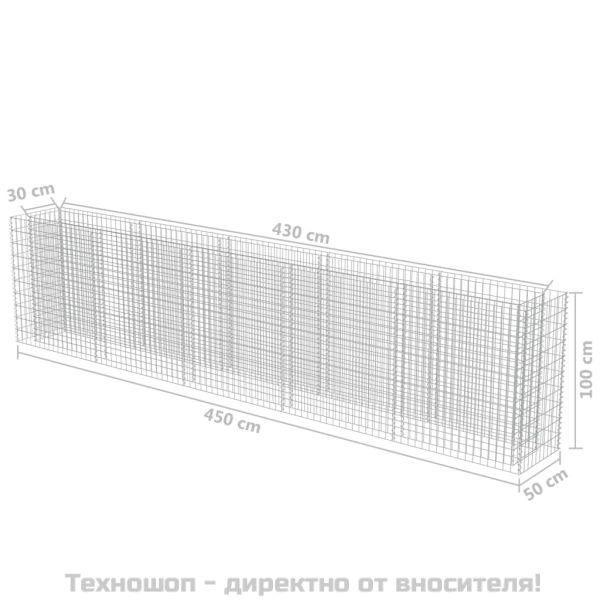 Габион повдигната леха, поцинкована стомана, 450x50x100 cм