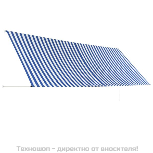Сенник с падащо рамо, 400x150 см, синьо и бяло