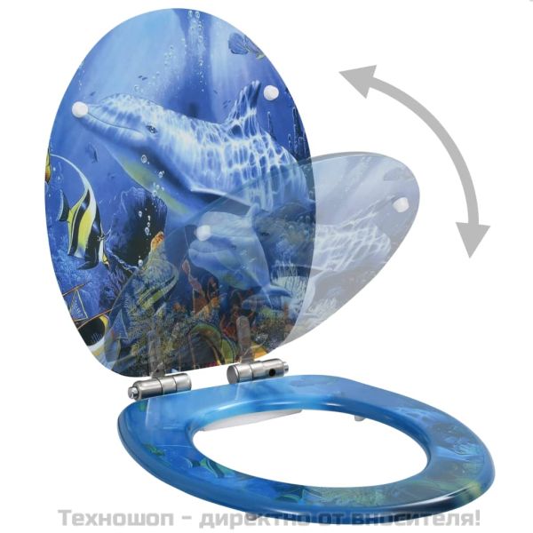 Тоалетна седалка с плавно затваряне, МДФ капак, дизайн делфини