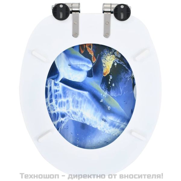 Тоалетна седалка с плавно затваряне, МДФ капак, дизайн делфини