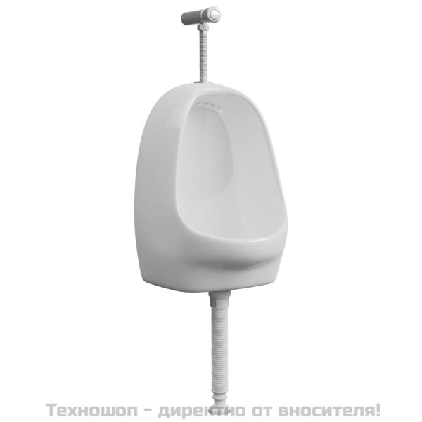 Окачен писоар с промивен кран, керамика, бял