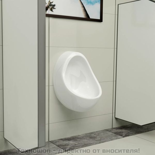 Окачен писоар с промивен кран, керамика, бял
