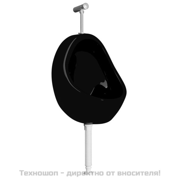 Окачен писоар с промивен кран, керамика, черен