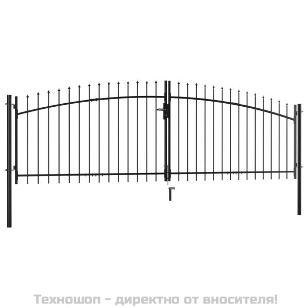 Двойна градинска врата със заострени върхове, 400x150 см