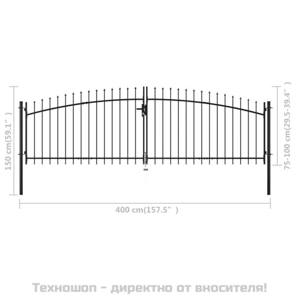 Двойна градинска врата със заострени върхове, 400x150 см
