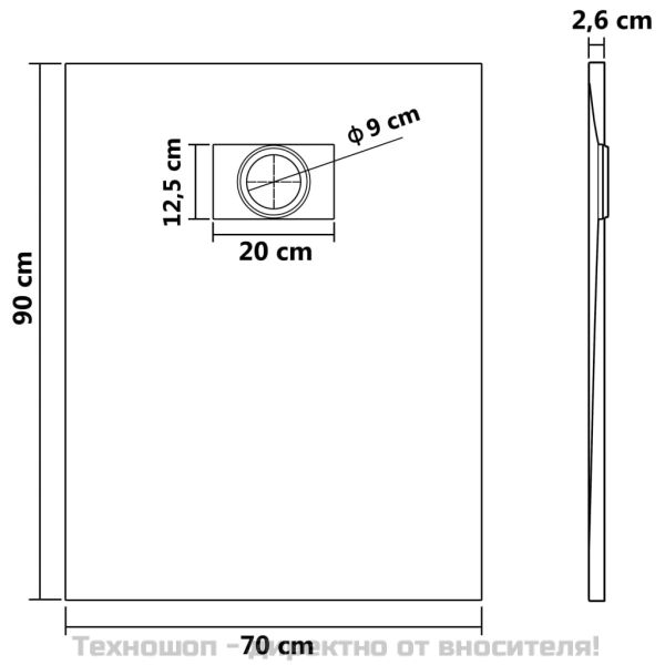 Душ корито, SMC, бяло, 90x70 см