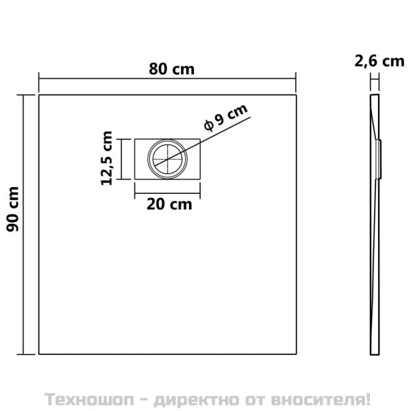 Душ корито, SMC, черно, 90x80 см