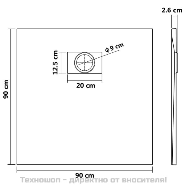 Душ корито, SMC, черно, 90x90 см