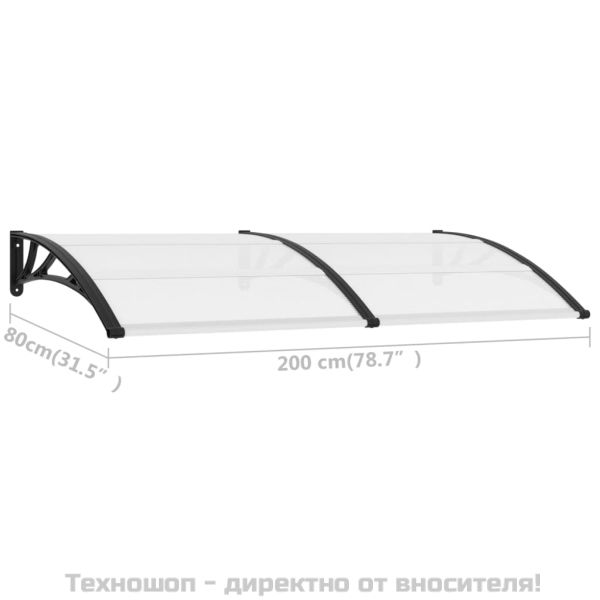 Навес за врата черно и прозрачно 200x75 см PC