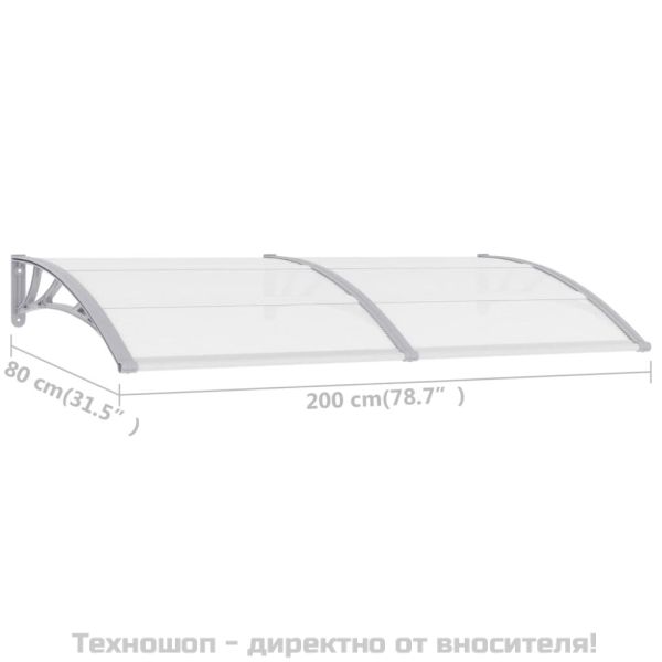Навес за врата сиво и прозрачно 200x75 см PC
