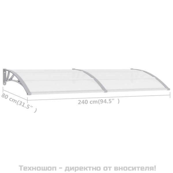 Навес за врата сиво и прозрачно 240x75 см PC