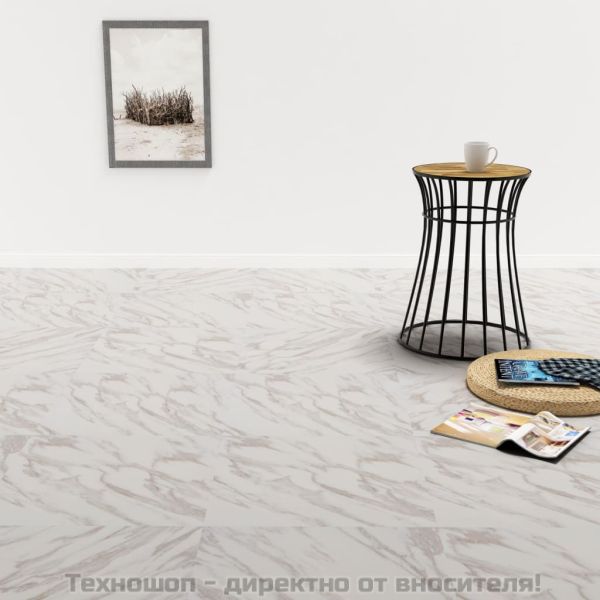 Самозалепващи подови дъски от PVC, 5,11 м², бял мрамор
