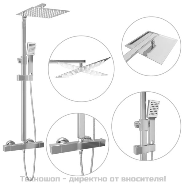 Душ комплект с две глави и термостат, неръждаема стомана