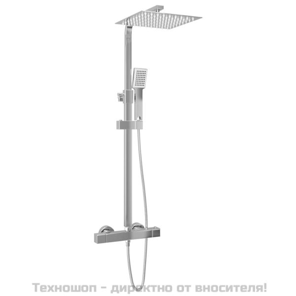 Душ комплект с две глави и термостат, неръждаема стомана
