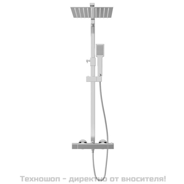 Душ комплект с две глави и термостат, неръждаема стомана
