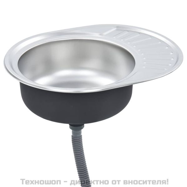 Кухненска мивка с цедка и сифон, овална, неръждаема стомана