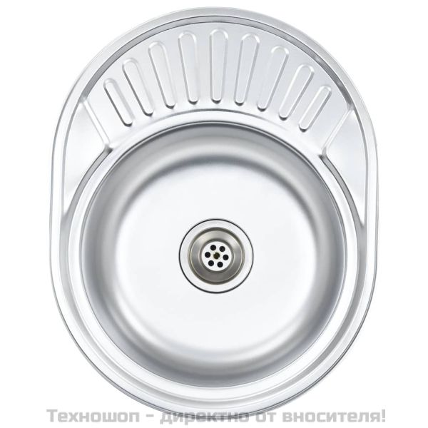 Кухненска мивка с цедка и сифон, овална, неръждаема стомана