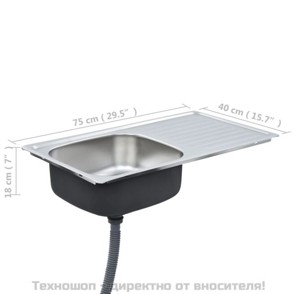 Кухненска мивка с цедка и сифон, неръждаема стомана