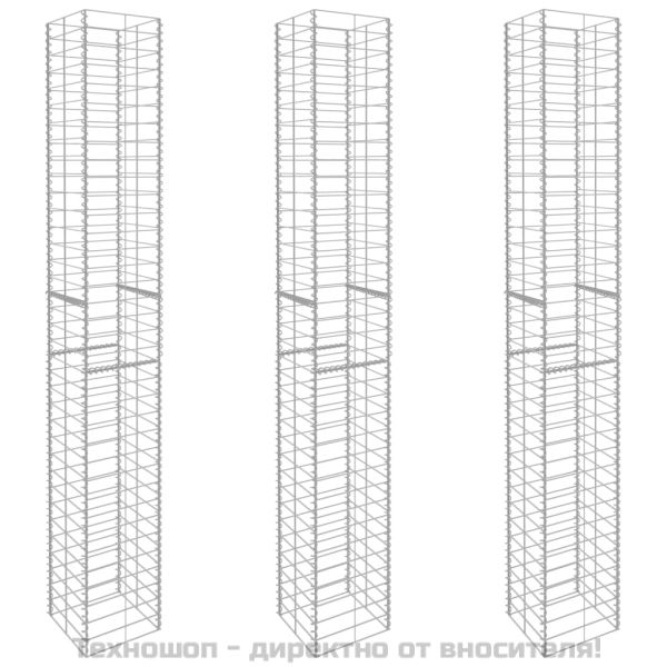Габионни кошници, 3 бр, поцинкована стомана, 25x25x197 см