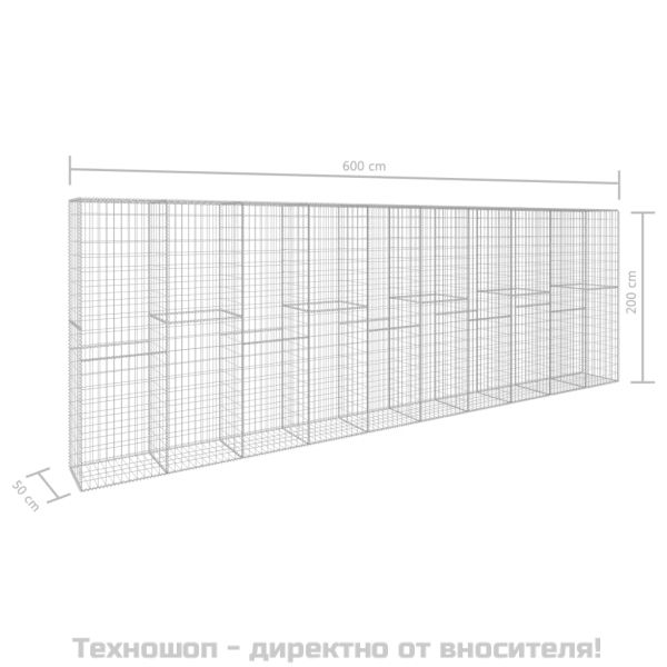Габионна стена с капак, поцинкована стомана, 600x50x200 см