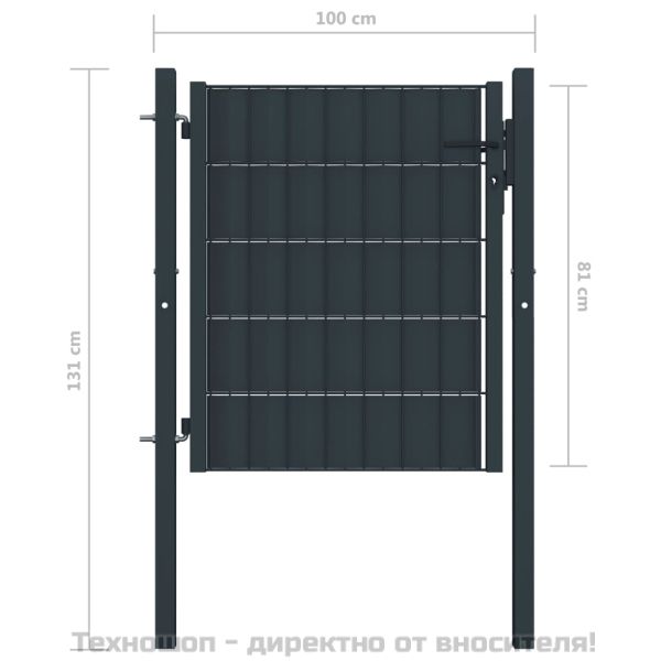 Оградна порта PVC и стомана 100x81 см, антрацит